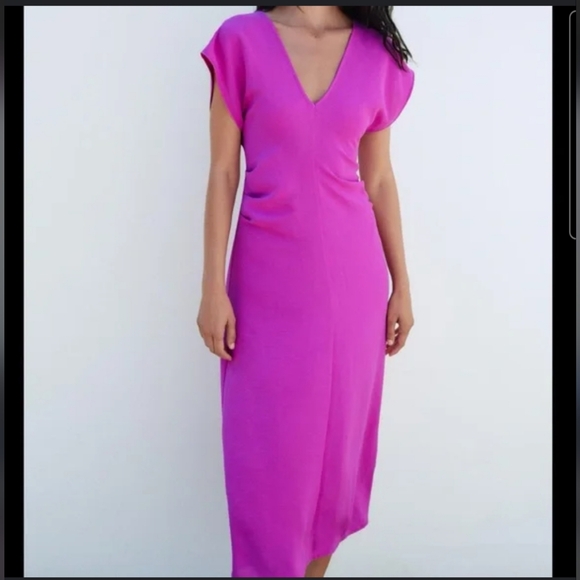 Zara Draped Fushia Midi Dress - Picture 1 of 6